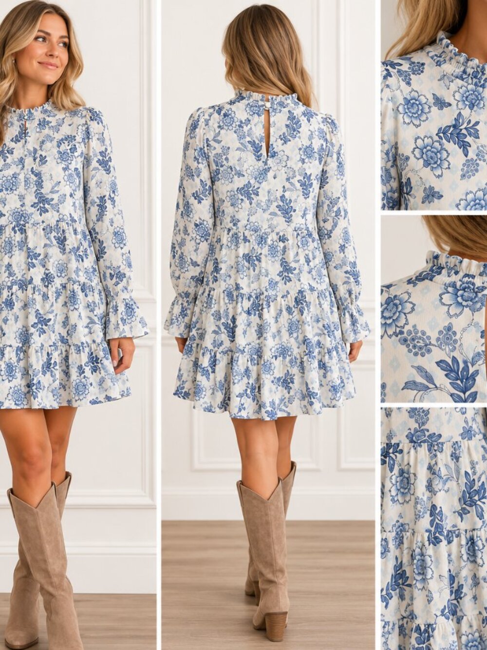 Altar’d State Blue Floral Tiered Boho Dress Size Small